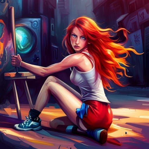 Gorgeous Artist Girl in Graffiti Splash Art Style