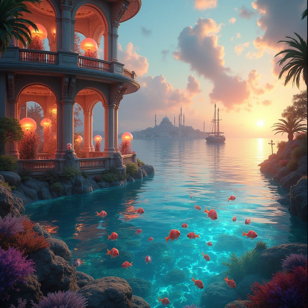 Surreal Beachside Aquarium at Golden Hour