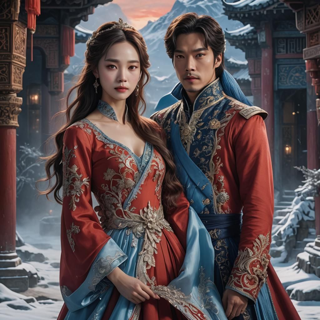 Fantasy Portrait: Asian Princess and Prince in Matte Paintin...