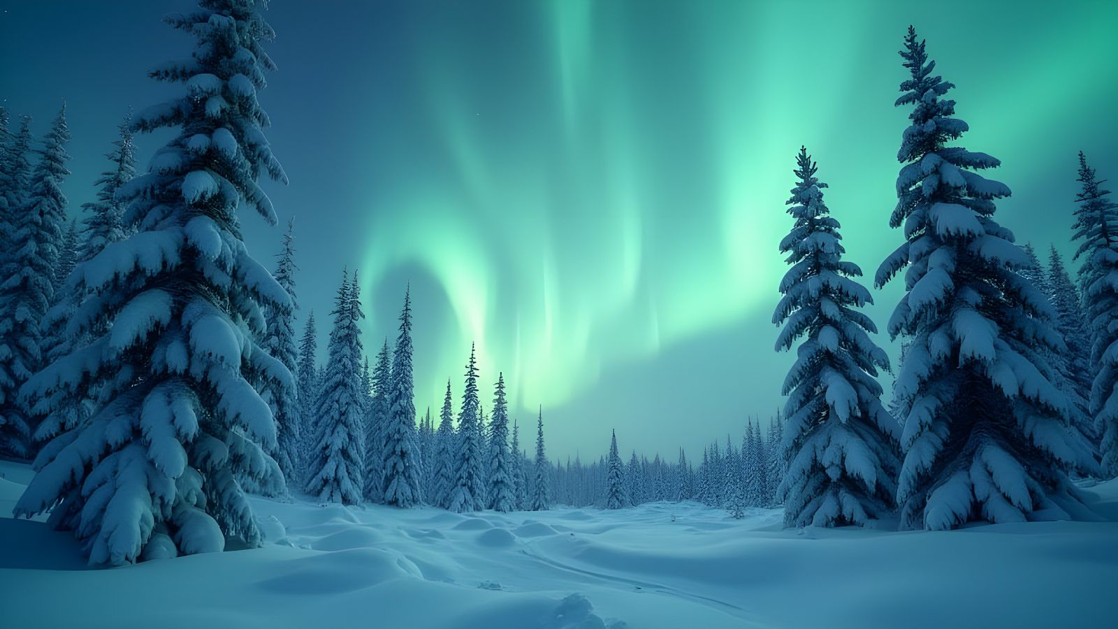 Aurora Borealis Over Snowy Pines: Concept Art