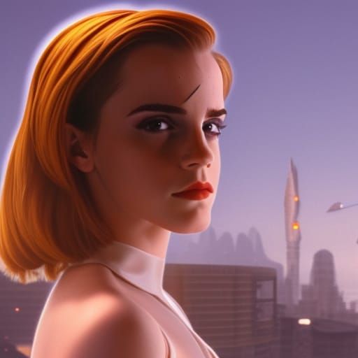 Emma Watson as Robot Girl in Cyberpunk Style