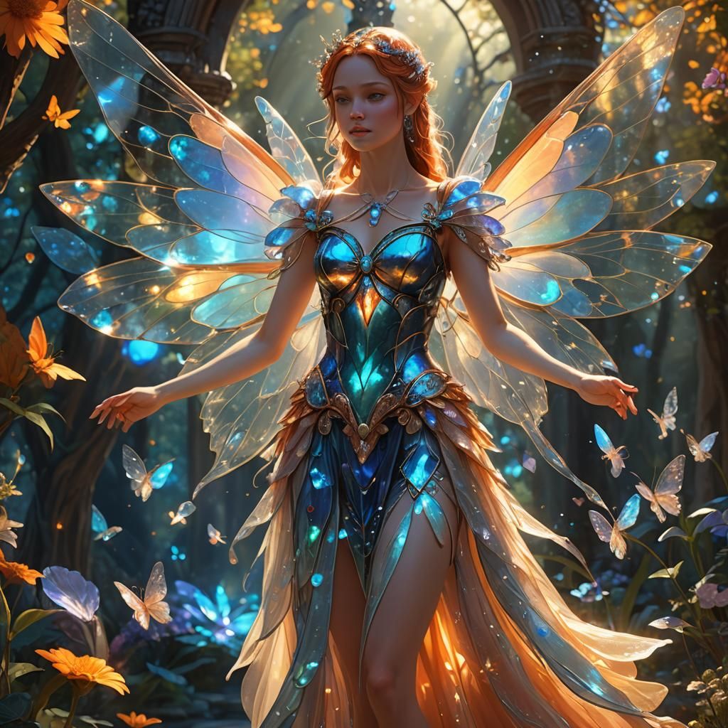 Opal Fairy in Whimsical Wonderland, Detailed Digital Art