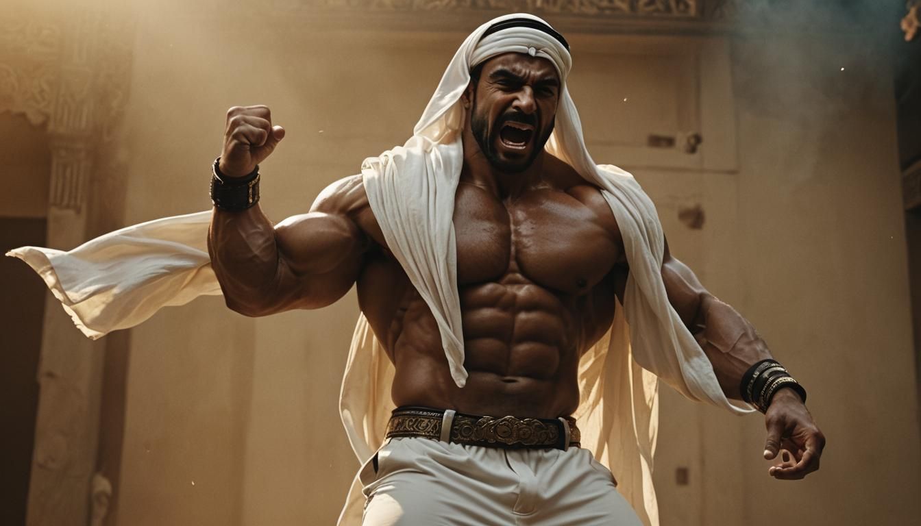 Cinematic Arab Bodybuilder with Ghutra Headdress