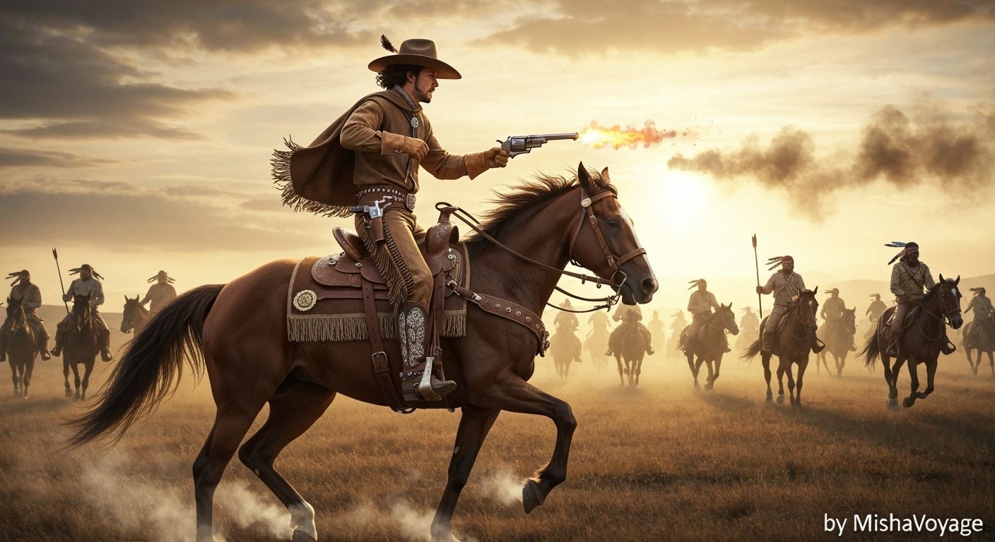 Cowboy's Sunset Escape Across the Prairie