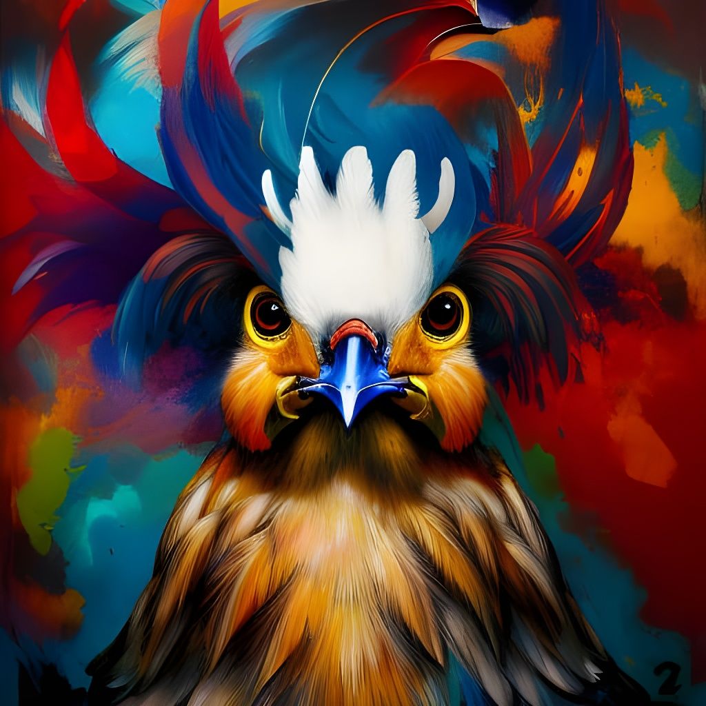 Chibi Rooster Portrait in Polychromatic Splash Art