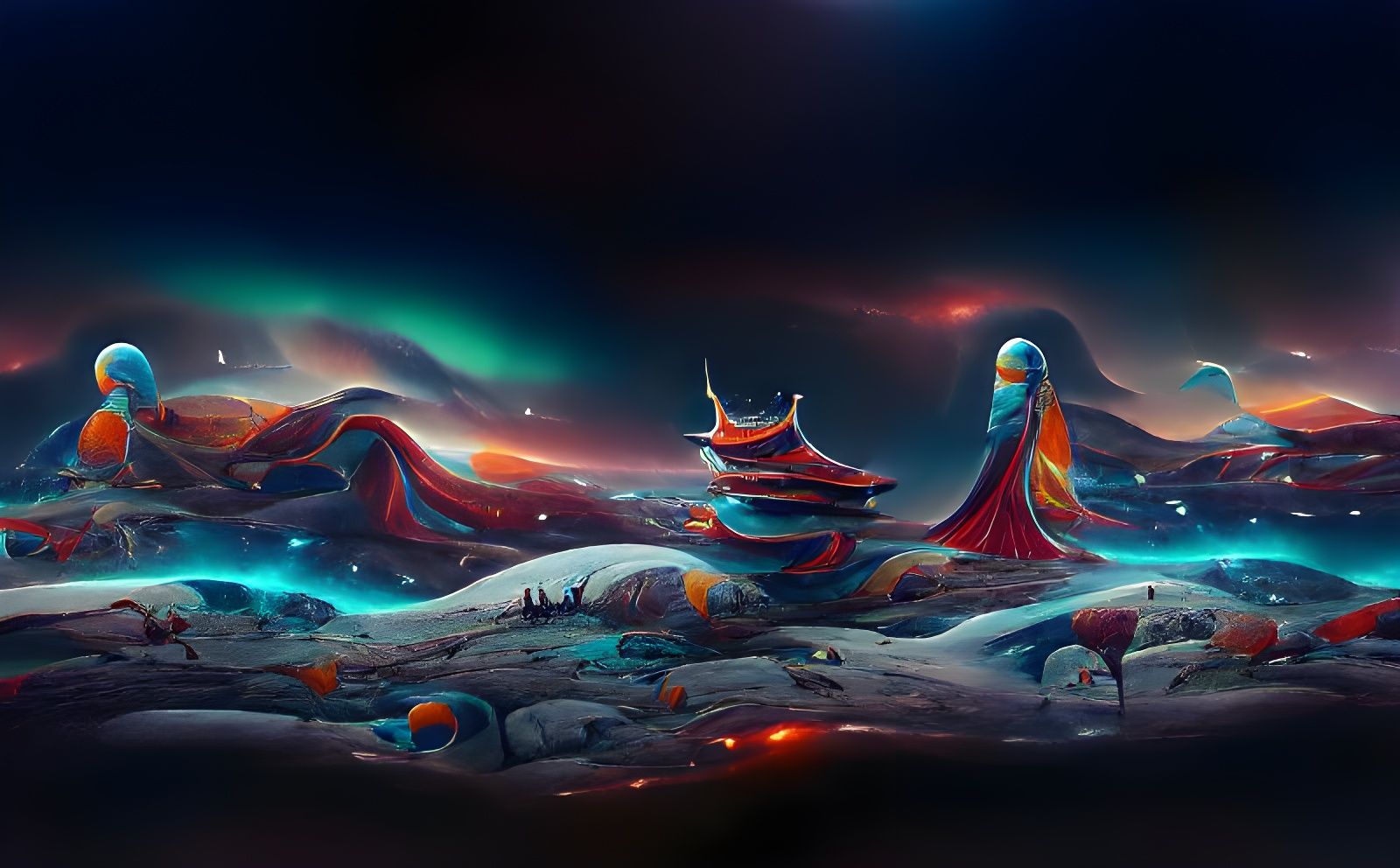 Surreal Alien Landscape in Thangka Style