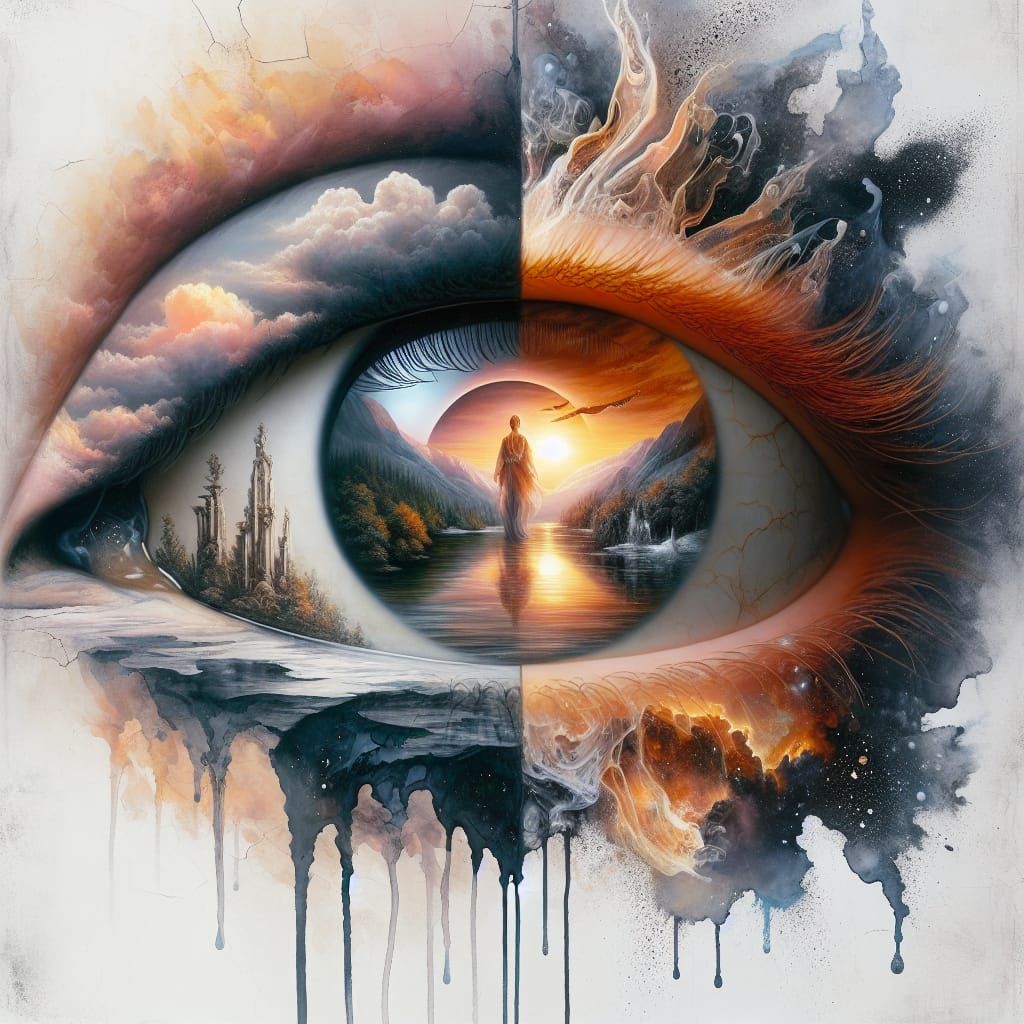 Surreal Sunset Eye Portal in Rococo Style