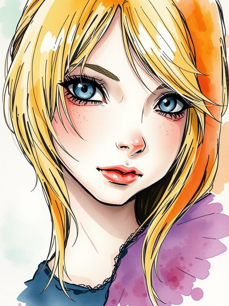 Anime-Style Watercolor Portrait Inspired by Waterhouse