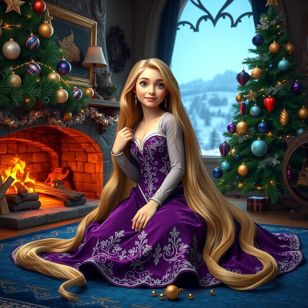 Rapunzel's Enchanting Christmas Scene in Whimsical Style