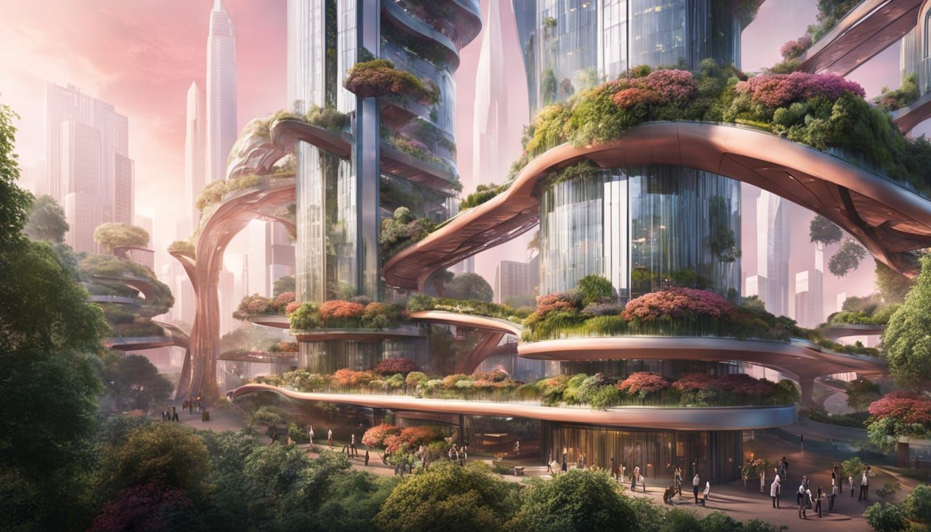 Surreal Futuristic Solarpunk Metropolis Unfolds at Dawn