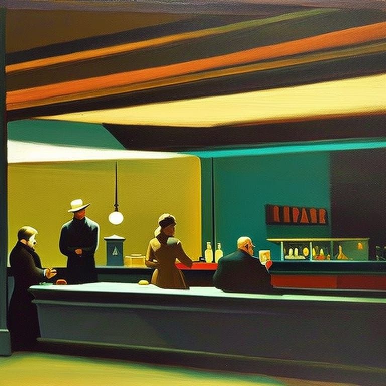 Night Cafe Scene in Hopper Style