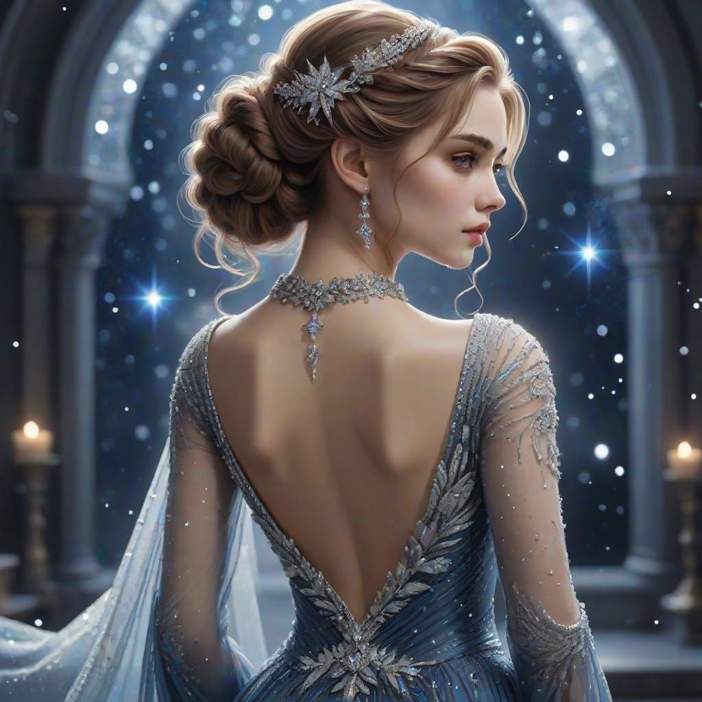 Ethereal Starfall Goddess in Gown of Celestial Blue Gems