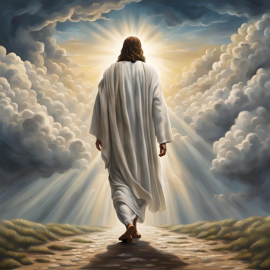 Jesus Walking to Clouds: A Peaceful Journey