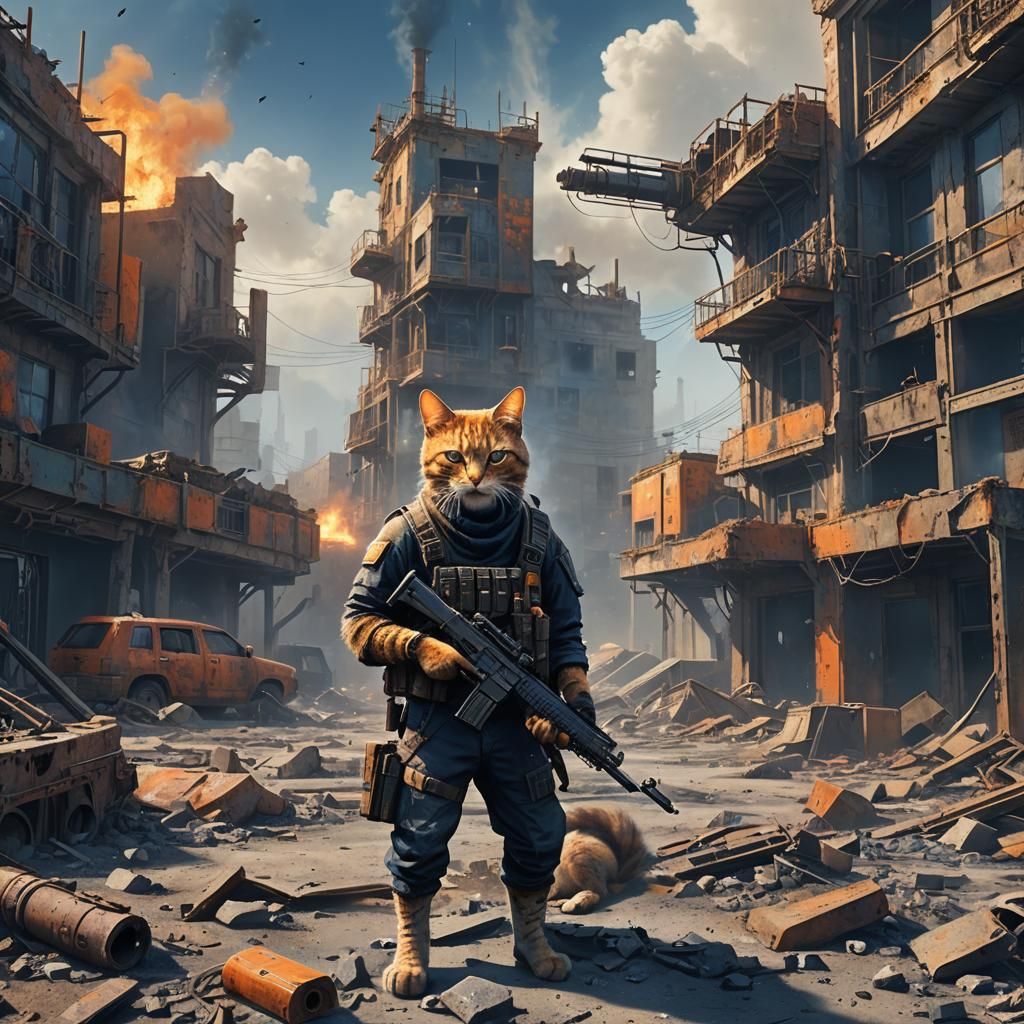 Cat-Human Hybrid in Post-Apocalyptic Wasteland