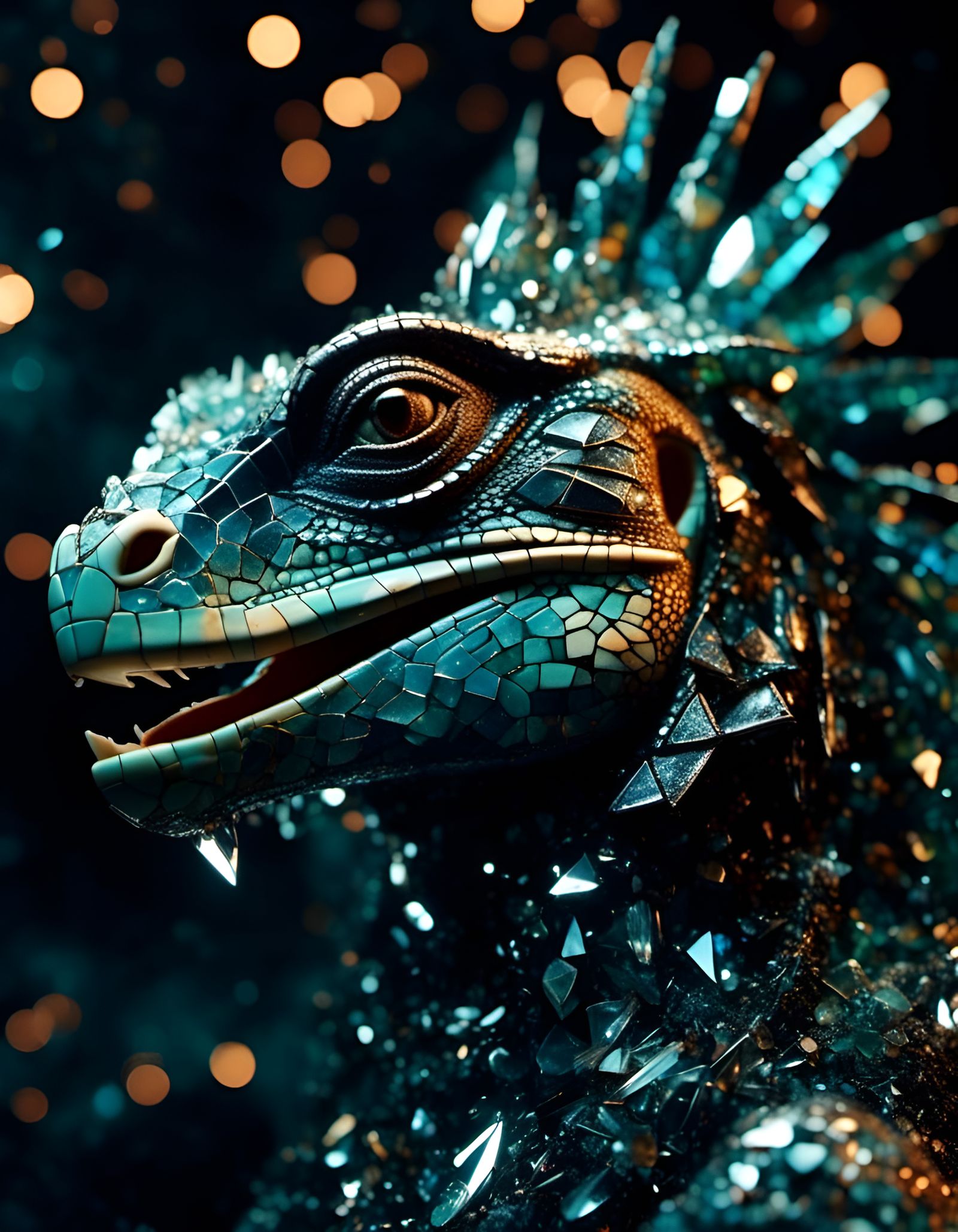 Shattered Glass Iguana Smoldering: A Digital Render