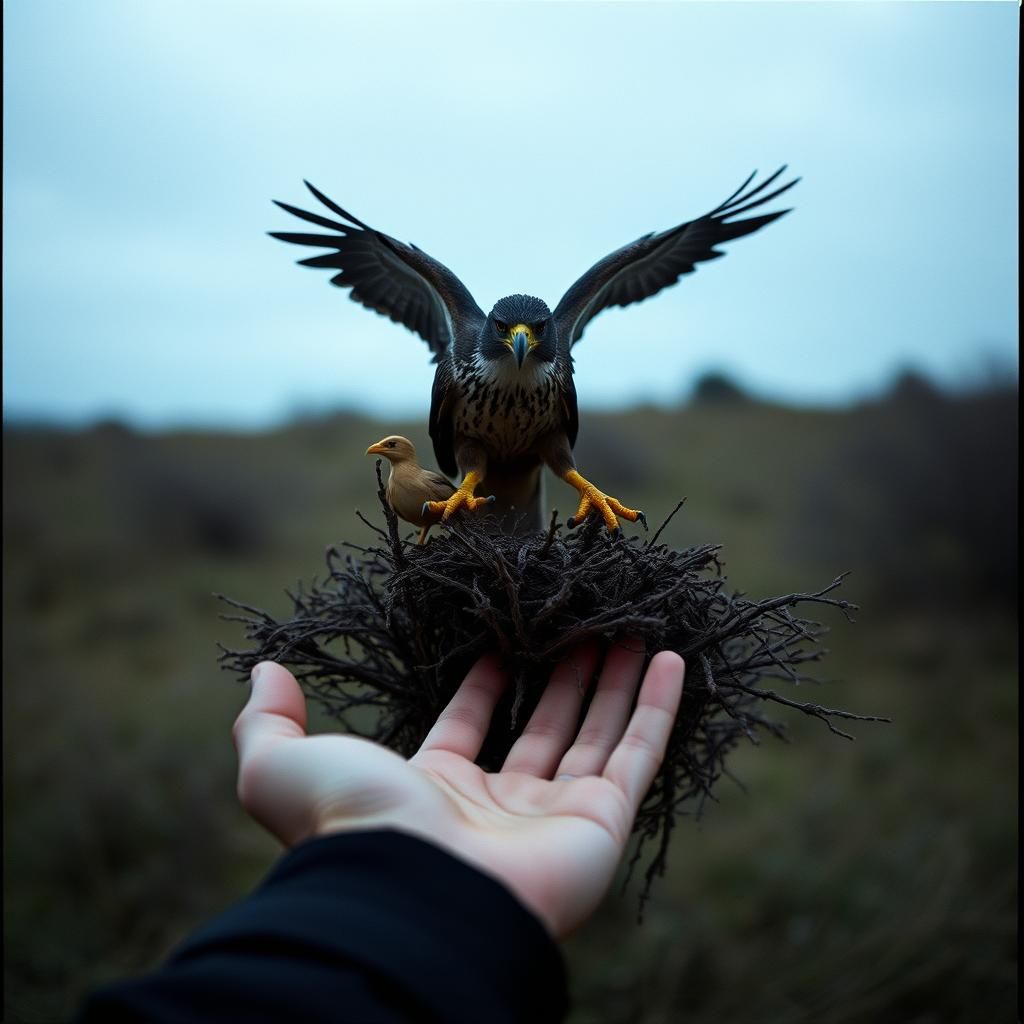 Cinematic Hand Presents Bird or Bush