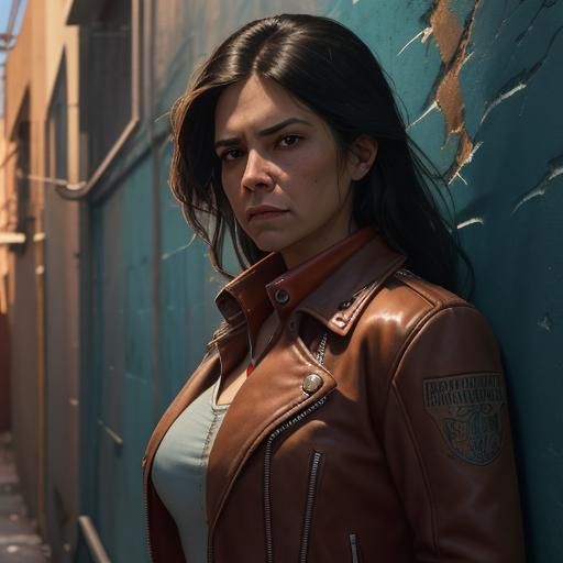 Mexican Woman Detective Examines Alley Stain