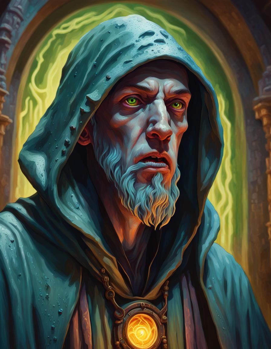 Lovecraftian Hooded Cultist Portrait in 1920s Style