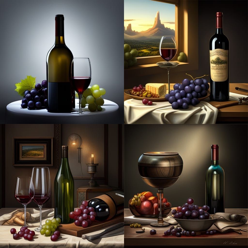Dramatic Still Life with Wine and Grapes