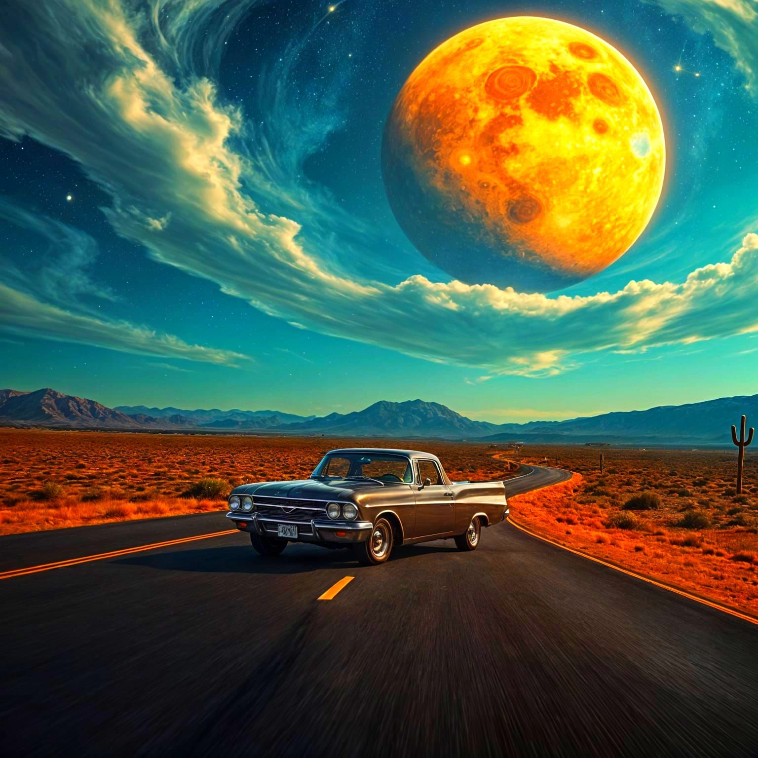 Epic Nighttime Desert Drive with Jupiter Rising