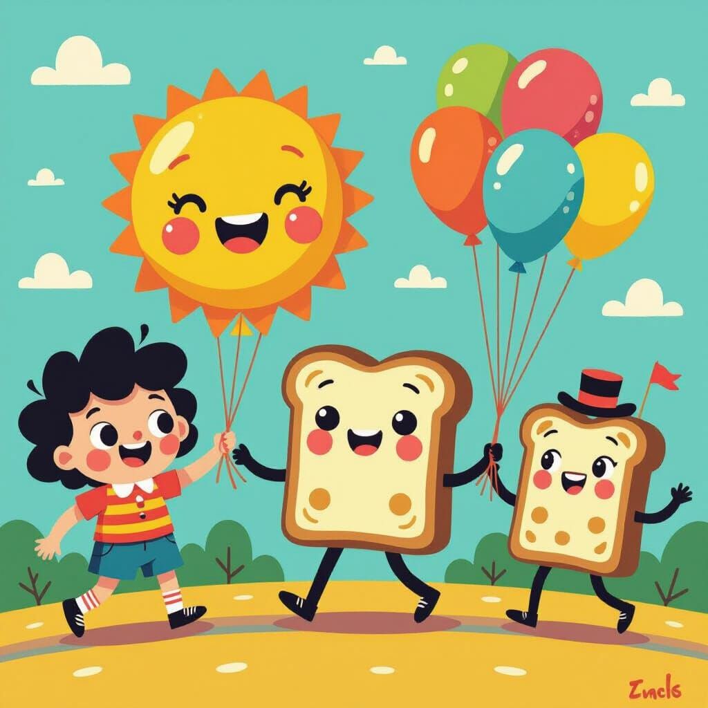 Playful Cartoon Parade Scene in Illustrative Style