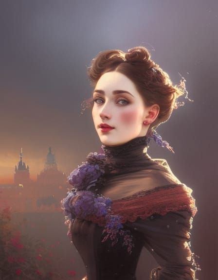 Victorian Woman Portrait in Warsaw, Art Nouveau Style