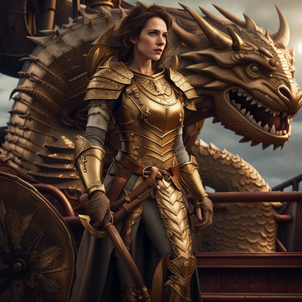 Woman with Brass Dragon on Ship Deck