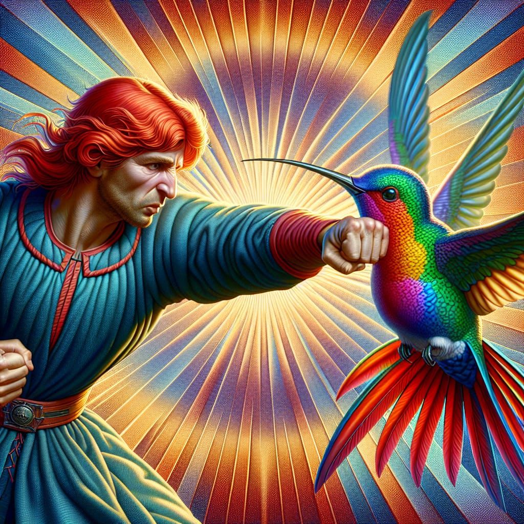 Monarch Punches Hummingbird: Vivid 3D Digital Art