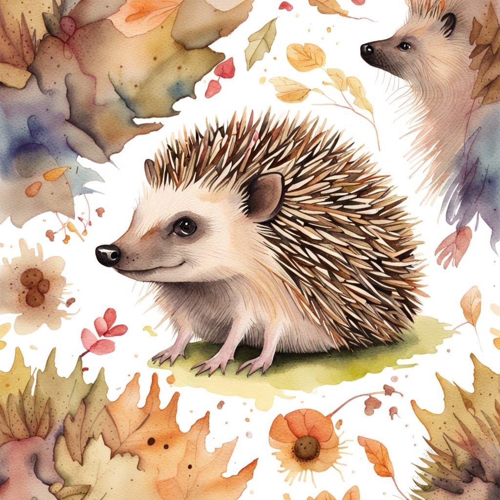 Detailed Watercolour Painting of a Hedgehog