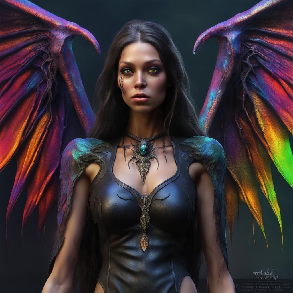 Surrealist Anthromorphic Gargoyle Hybrid in Oil Slick Colors