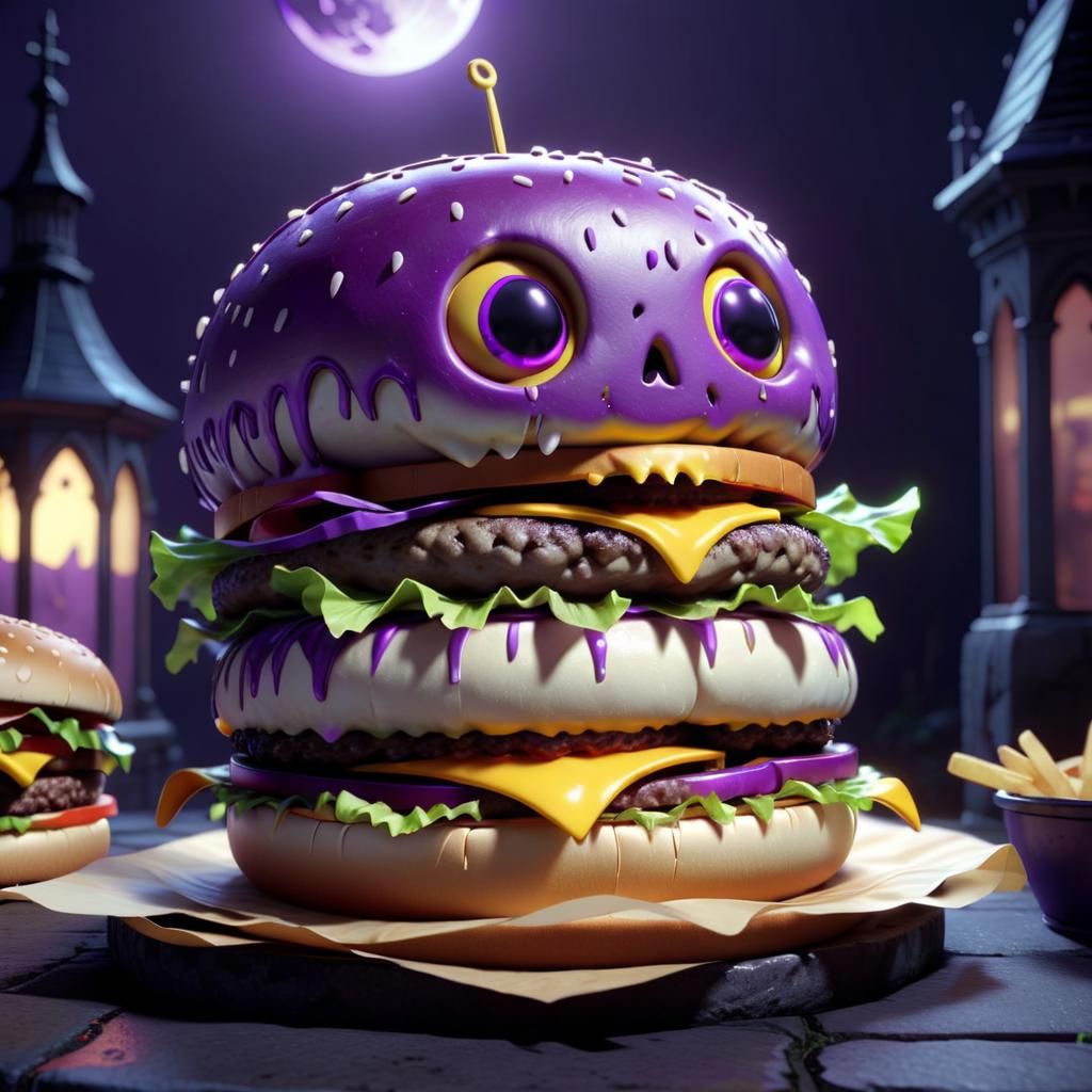 Gothic Cheeseburger Ghost in Studio Ghibli Style