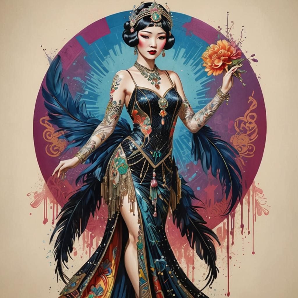 Art Deco Burlesque Woman in Hyperrealistic Style