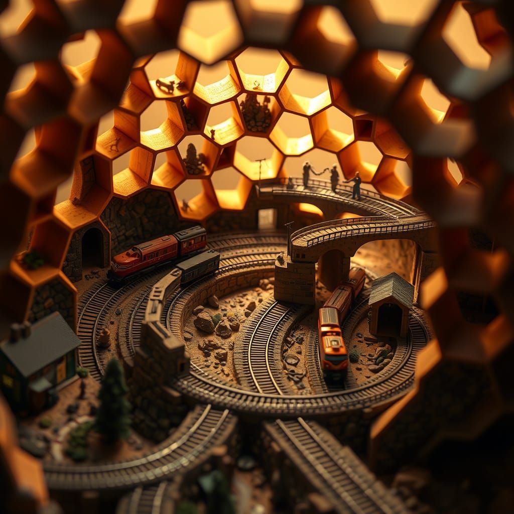 Dreamy Honeycomb Railway in Warm Golden Light