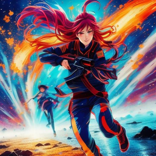 Anime Girl Running in Manga Style