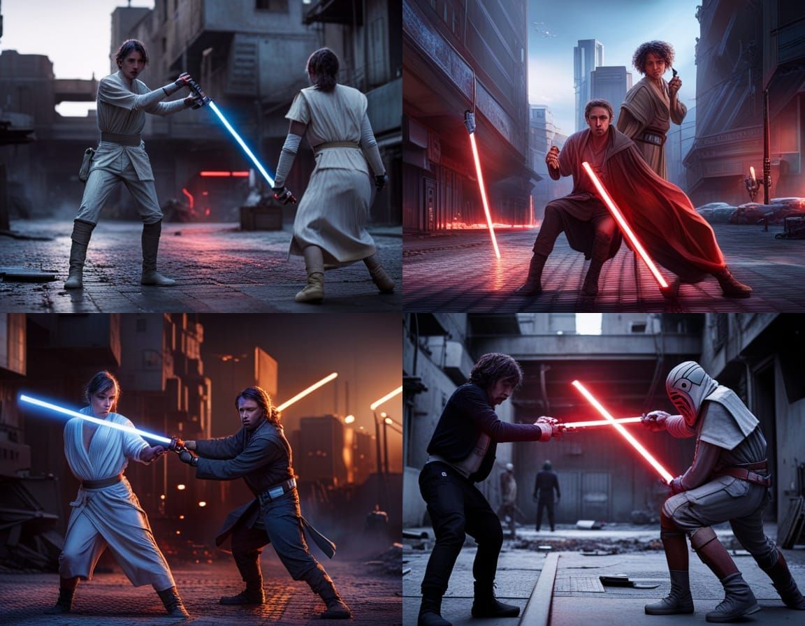 Urban Lightsaber Battle in Photorealistic 8k