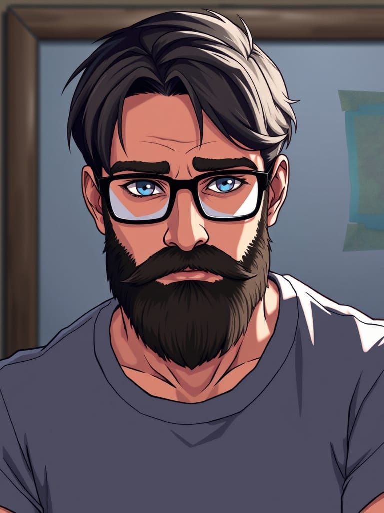 Anime Portrait of Man with Beard and Glasses