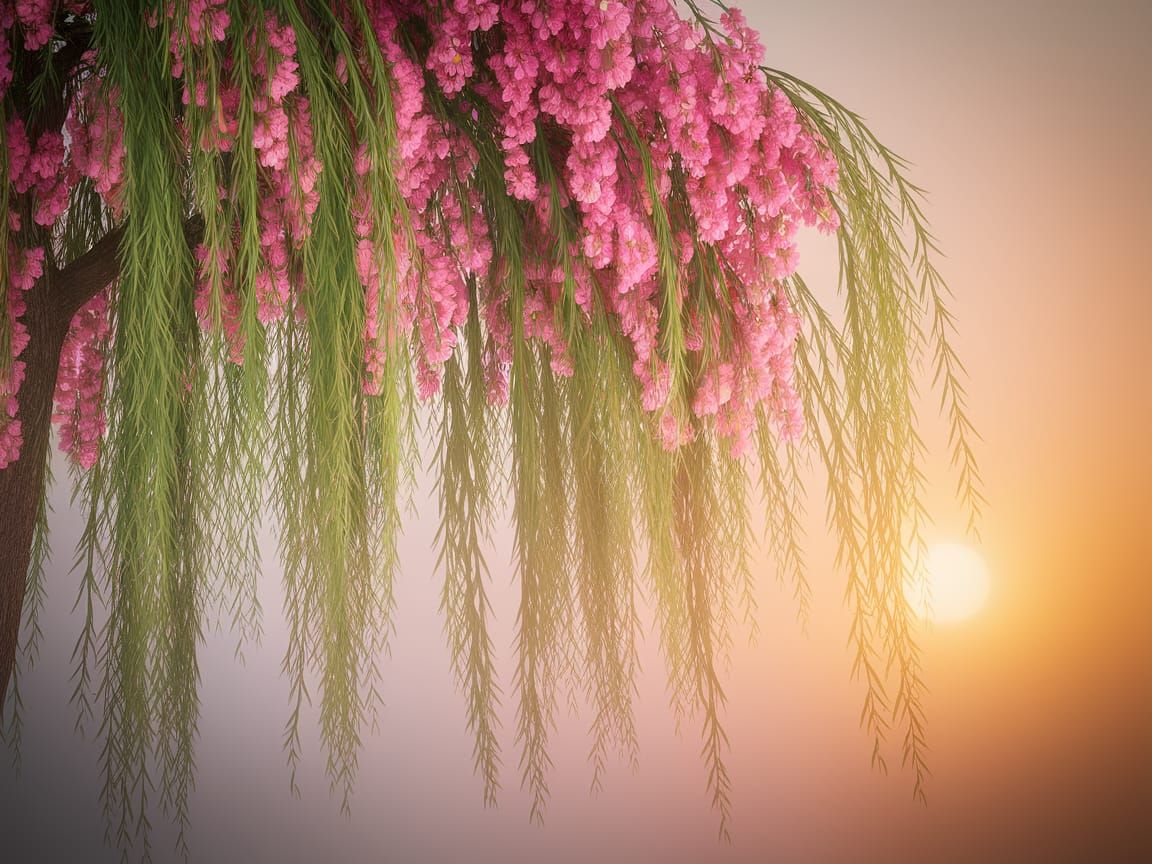 Willow Bloom in Dreamy Sunset Landscape