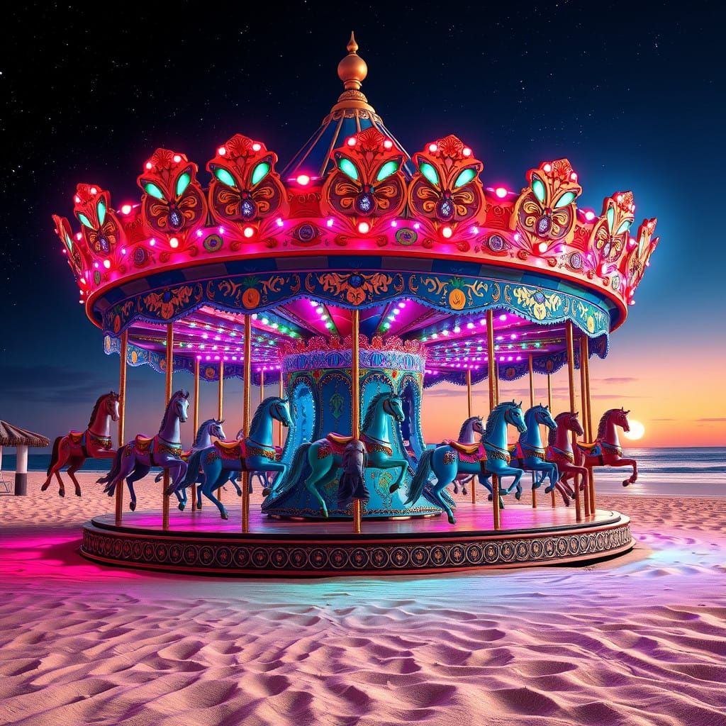 Dreamlike Carousel Under Starry Night Sky