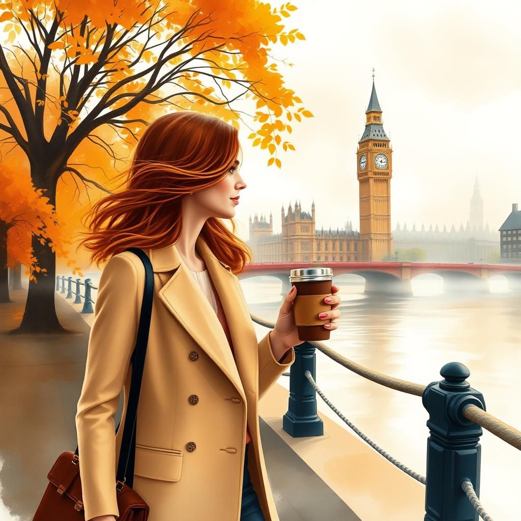 Autumn Morning on the Thames in Watercolour Style