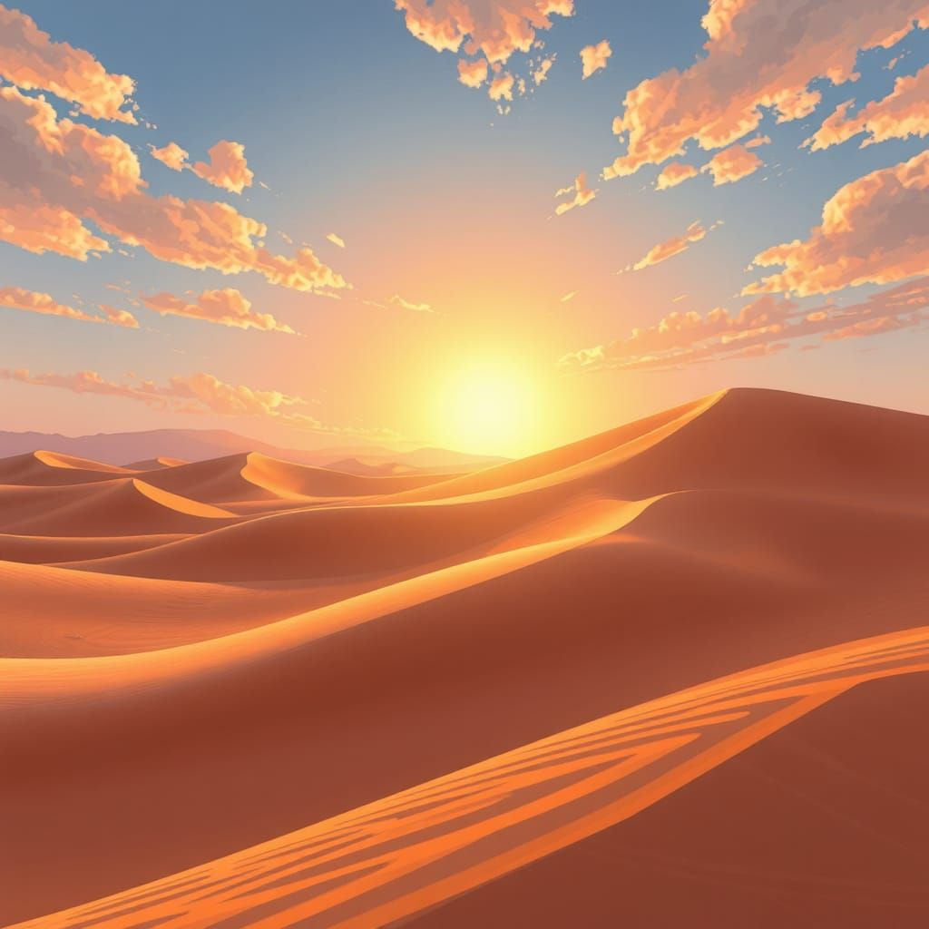 Anime Style Desert Dunes in Morning Sun
