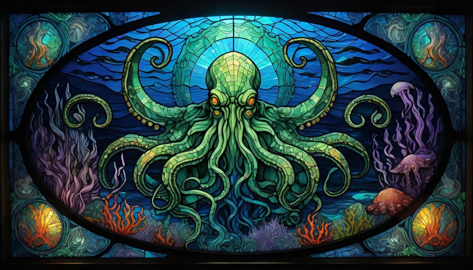 Stained Glass Cthulhu Underwater Mosaic