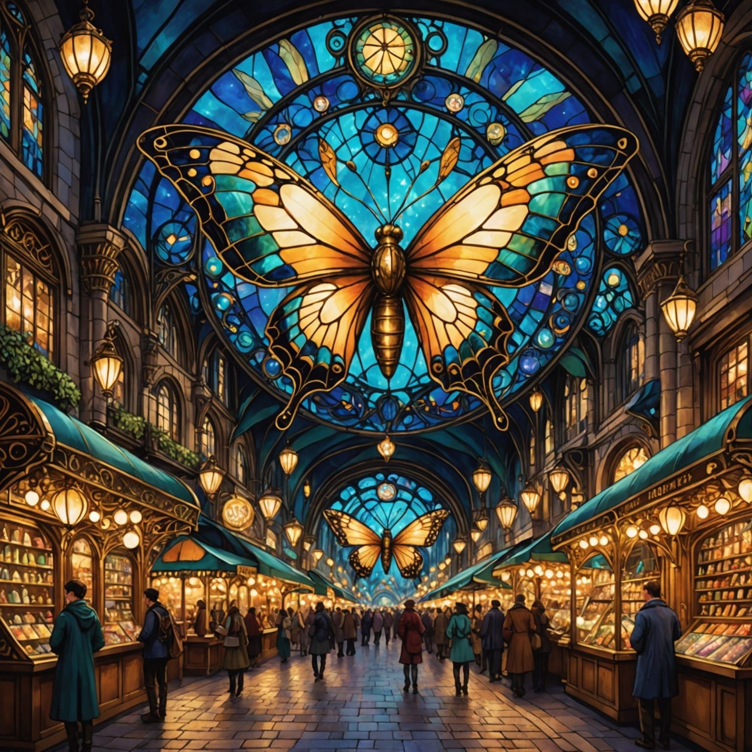 Clockwork Butterfly in Ethereal Market Square