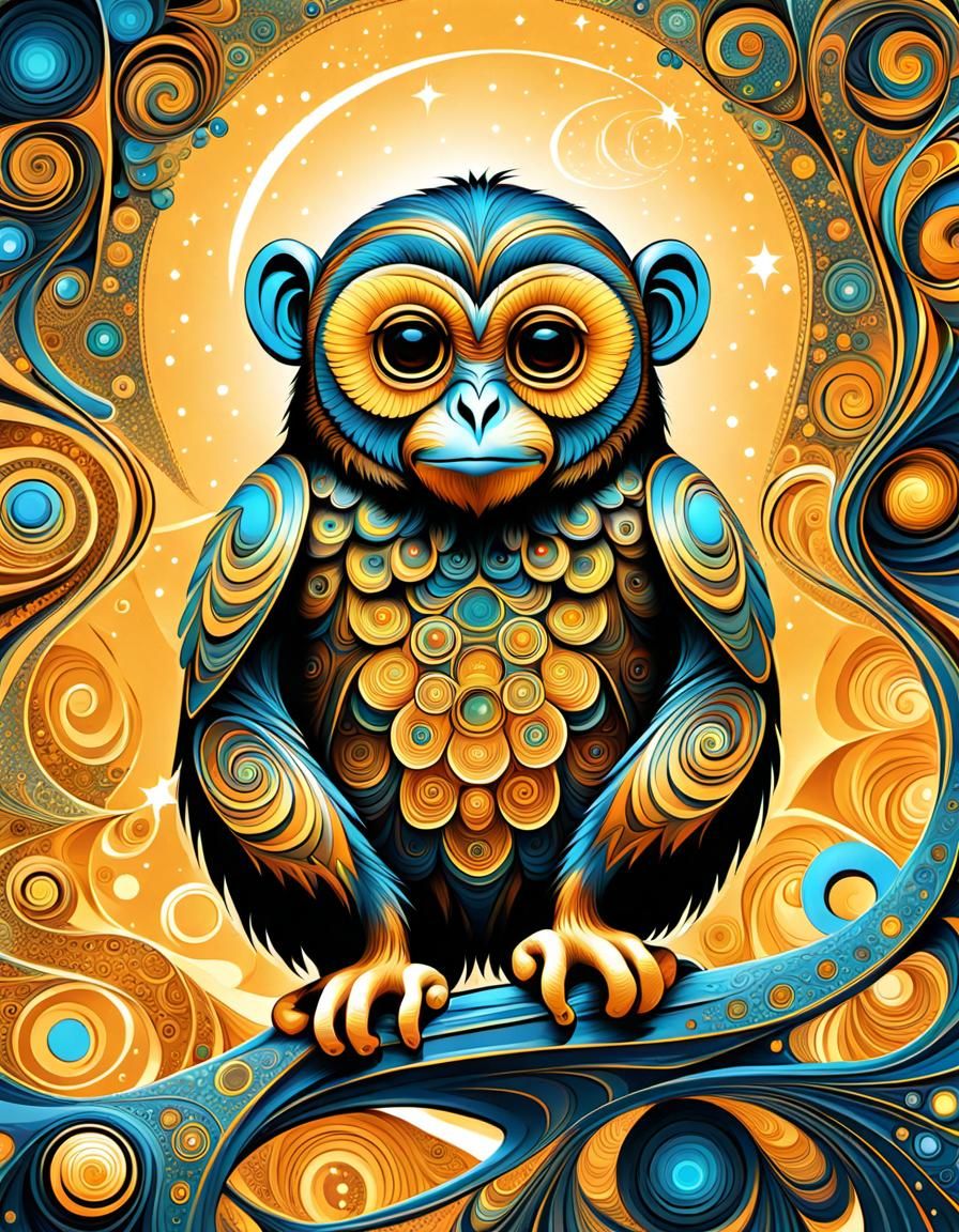 Fractal Monkey-Owl Hybrid in Vector Art