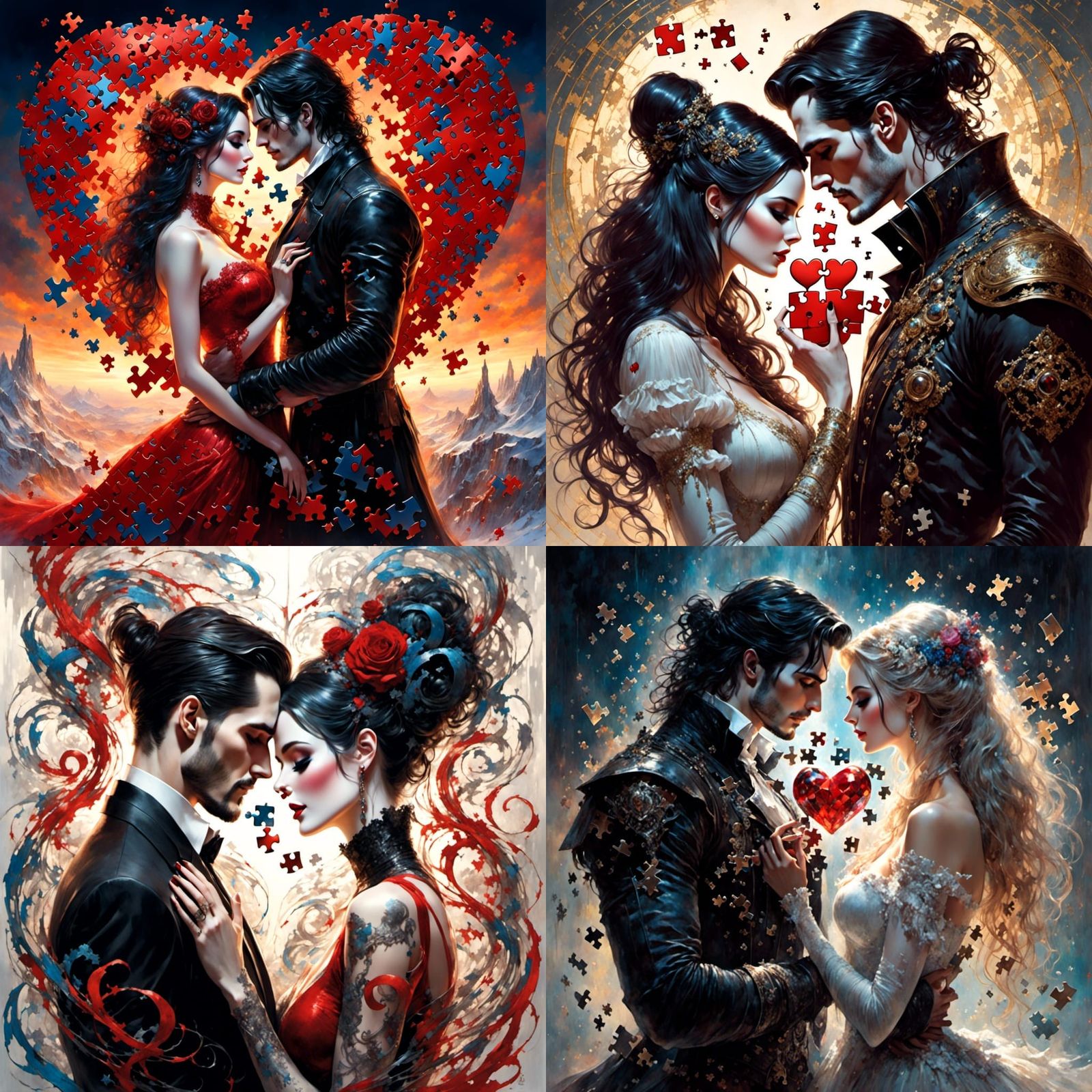 Entwined Lovers with Puzzle Piece Heart