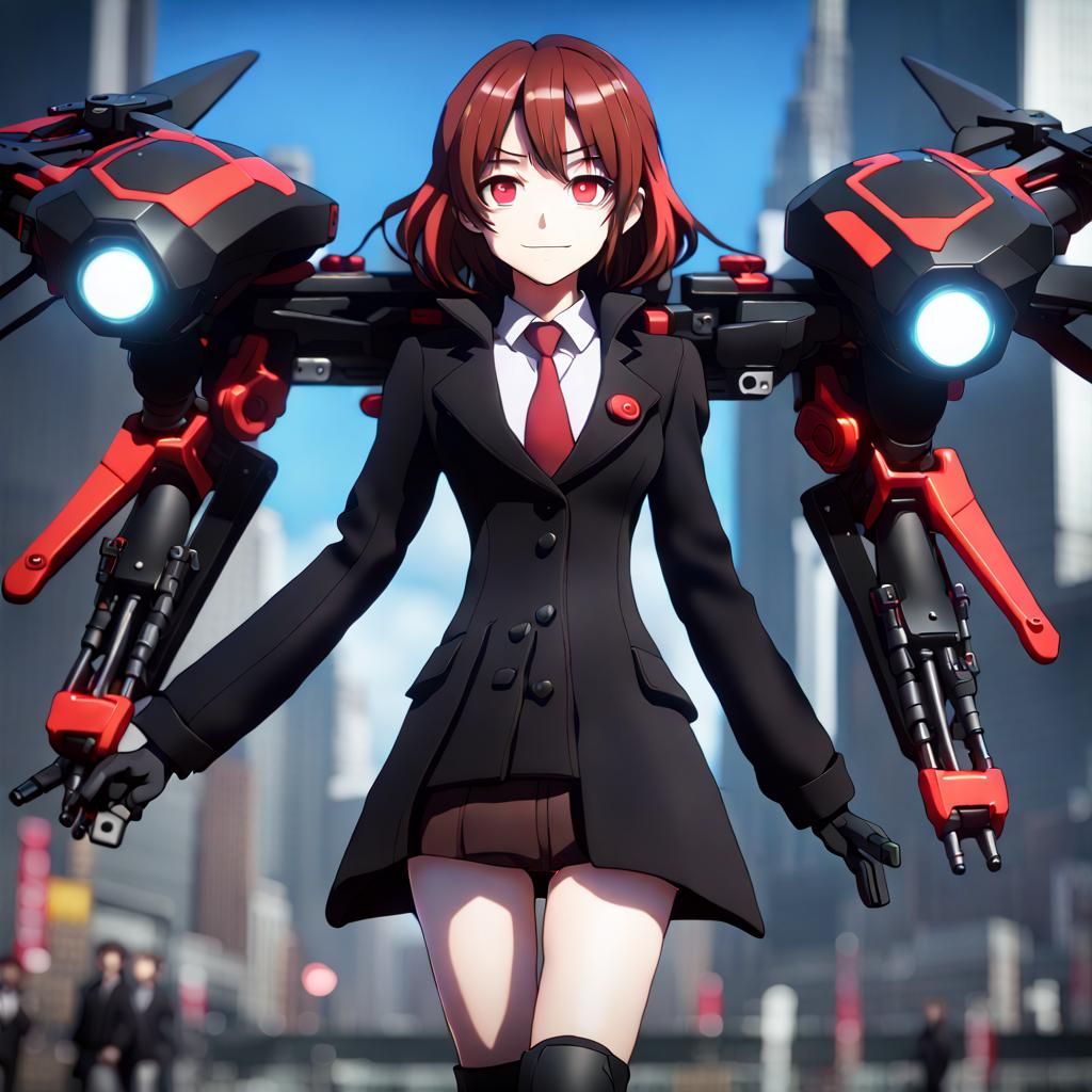 Anime Worker Drone with Red Eyes in 3D