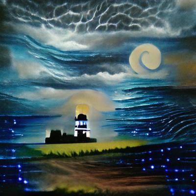 Stormy Ocean Lighthouse at Night: Acrylic Painting