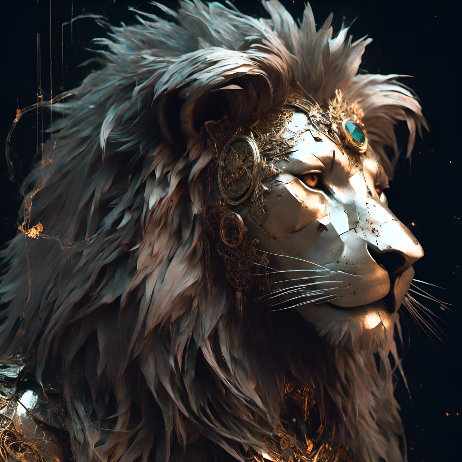 Cyberpunk Lion Baron Portrait with Filigree