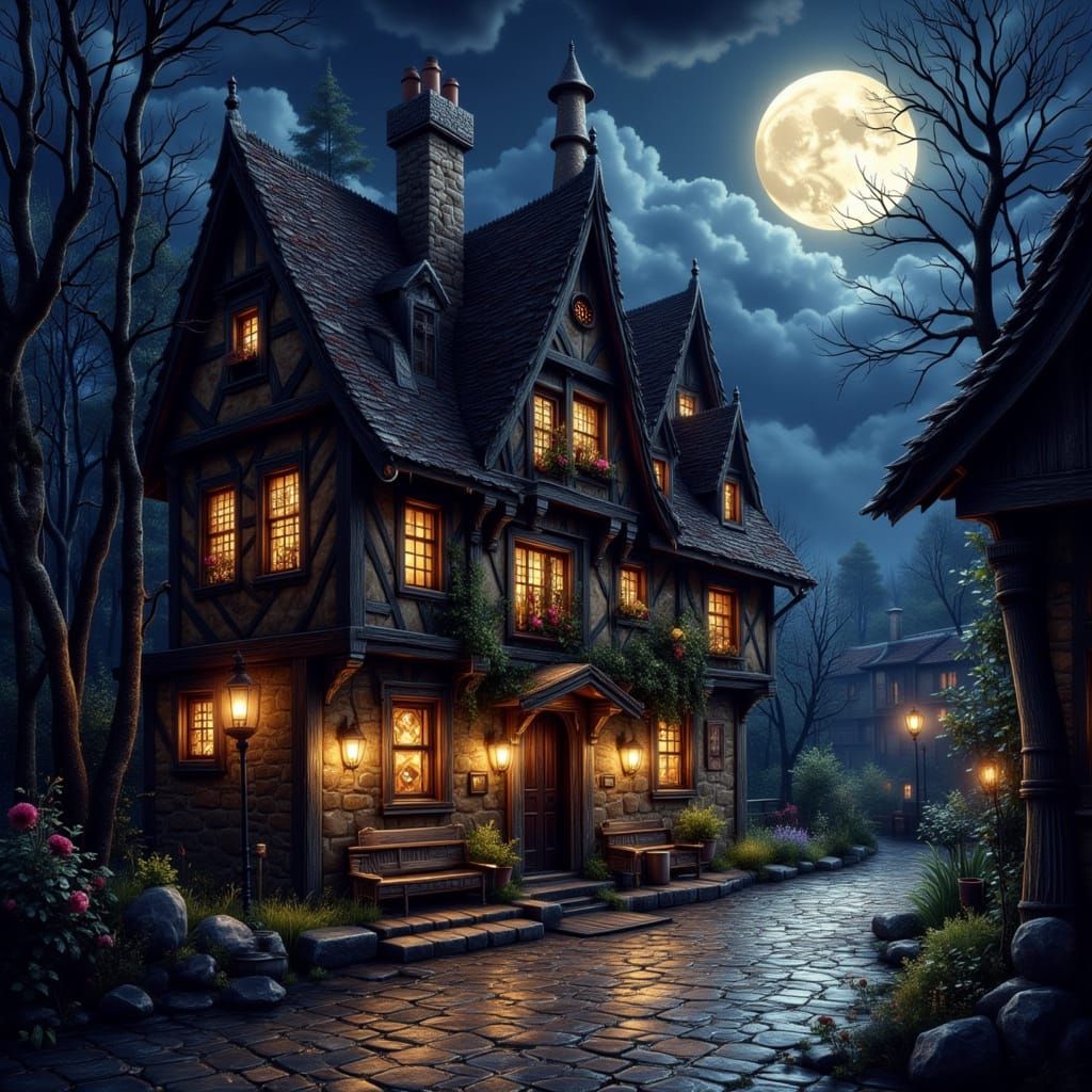 Medieval Inn at Midnight: Dark Fantasy Pixel Art