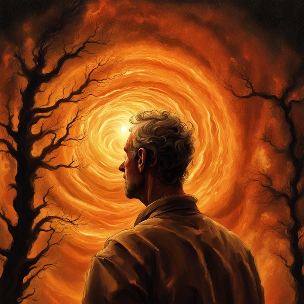 Man in Orange Solar Storm Digital Art