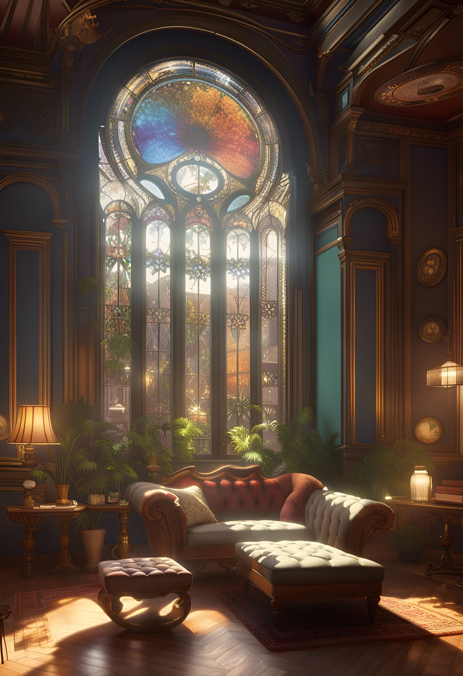 Victorian style modern living Room, 8k resolution concept art by Greg Rutkowski dynamic lighting hyperdetailed intricate...